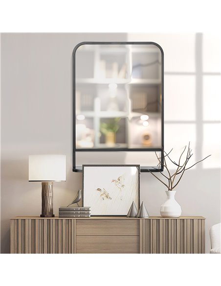 HOMCOM Square Wall Mirror with Storage Shelf, 70 x 50 cm, Contemporary Design for Living Room, Bedroom, Black 830-633V00BK - pic 70960 | FastDaddyshop