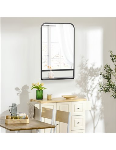 HOMCOM Modern Wall Mirror with Storage Shelf, 86 x 53 cm, Contemporary Design for Bedroom, Living Room, Black 830-633V01BK
