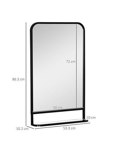 HOMCOM Modern Wall Mirror with Storage Shelf, 86 x 53 cm, Contemporary Design for Bedroom, Living Room, Black 830-633V01BK