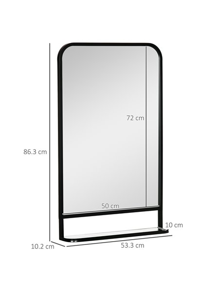 HOMCOM Modern Wall Mirror with Storage Shelf, 86 x 53 cm, Contemporary Design for Bedroom, Living Room, Black 830-633V01BK - pic 70974 | FastDaddyshop