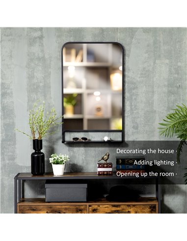 HOMCOM Modern Wall Mirror with Storage Shelf, 86 x 53 cm, Contemporary Design for Bedroom, Living Room, Black 830-633V01BK
