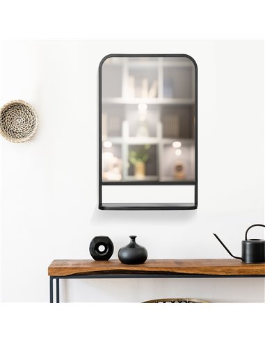 HOMCOM Modern Wall Mirror with Storage Shelf, 86 x 53 cm, Contemporary Design for Bedroom, Living Room, Black 830-633V01BK
