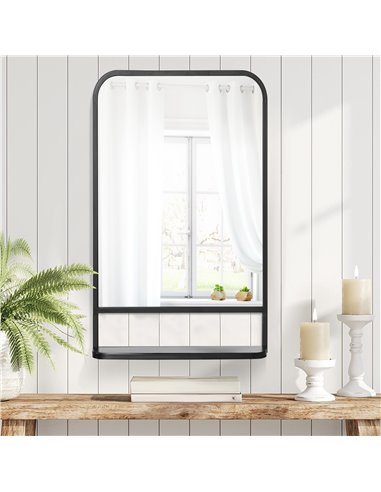 HOMCOM Modern Wall Mirror with Storage Shelf, 86 x 53 cm, Contemporary Design for Bedroom, Living Room, Black 830-633V01BK