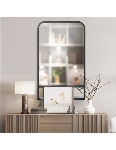 HOMCOM Modern Wall Mirror with Storage Shelf, 86 x 53 cm, Contemporary Design for Bedroom, Living Room, Black 830-633V01BK