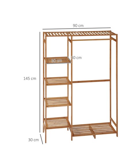 HOMCOM Bamboo Clothes Rack for Bedroom Garment Rack with 6-Tier Storage Shelf Hanging Rod Clothes Rail for Living Room Entryway  - pic 70992 | FastDaddyshop