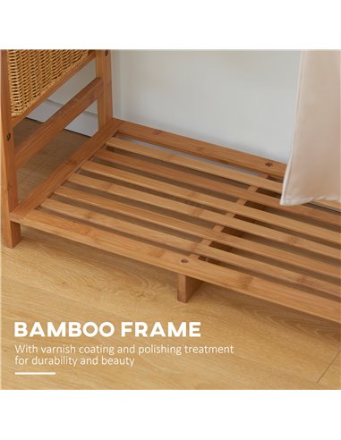 HOMCOM Bamboo Clothes Rack for Bedroom Garment Rack with 6-Tier Storage Shelf Hanging Rod Clothes Rail for Living Room Entryway 