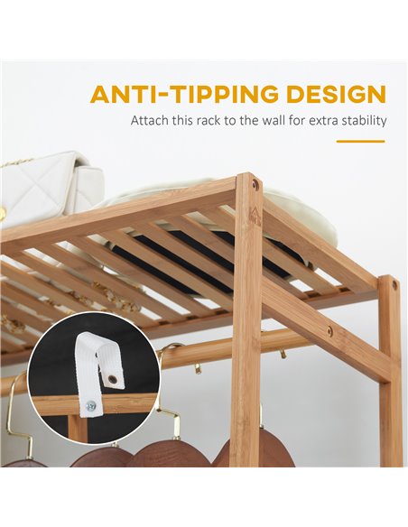 HOMCOM Bamboo Clothes Rack for Bedroom Garment Rack with 6-Tier Storage Shelf Hanging Rod Clothes Rail for Living Room Entryway  - pic 70996 | FastDaddyshop
