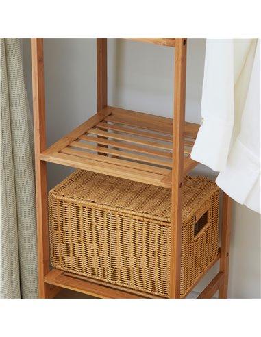 HOMCOM Bamboo Clothes Rack for Bedroom Garment Rack with 6-Tier Storage Shelf Hanging Rod Clothes Rail for Living Room Entryway 