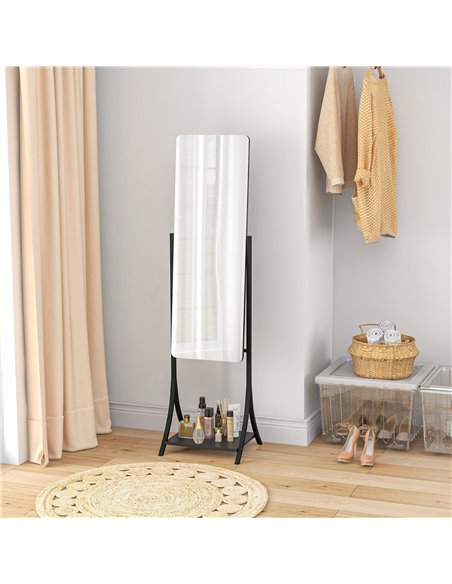 HOMCOM Free Standing Full-Length Mirror with Storage Shelf, Adjustable Angle for Living Room, Bedroom, Hallway 831-684V00BK - pic 71000 | FastDaddyshop