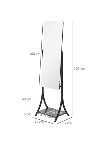 HOMCOM Free Standing Full-Length Mirror with Storage Shelf, Adjustable Angle for Living Room, Bedroom, Hallway 831-684V00BK