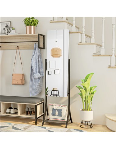 HOMCOM Free Standing Full-Length Mirror with Storage Shelf, Adjustable Angle for Living Room, Bedroom, Hallway 831-684V00BK