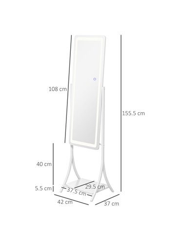 HOMCOM Full Length Dressing Mirror with LED Lights, Adjustable Colour Temperature, Storage Shelf, Ideal for Outfit Checks 831-68