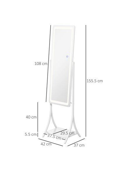 HOMCOM Full Length Dressing Mirror with LED Lights, Adjustable Colour Temperature, Storage Shelf, Ideal for Outfit Checks 831-68 - pic 71010 | FastDaddyshop