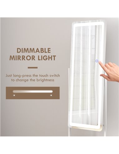 HOMCOM Full Length Dressing Mirror with LED Lights, Adjustable Colour Temperature, Storage Shelf, Ideal for Outfit Checks 831-68