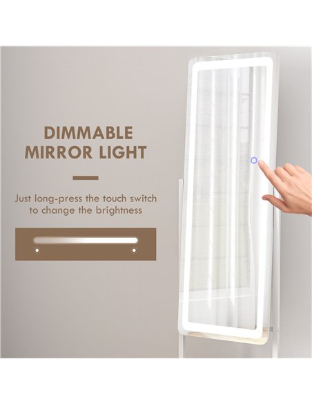 HOMCOM Full Length Dressing Mirror with LED Lights, Adjustable Colour Temperature, Storage Shelf, Ideal for Outfit Checks 831-68 - pic 71011 | FastDaddyshop