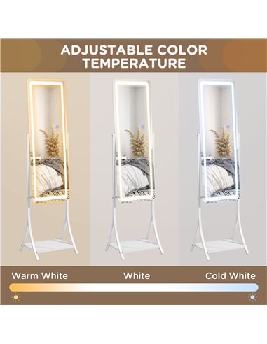 HOMCOM Full Length Dressing Mirror with LED Lights, Adjustable Colour Temperature, Storage Shelf, Ideal for Outfit Checks 831-68