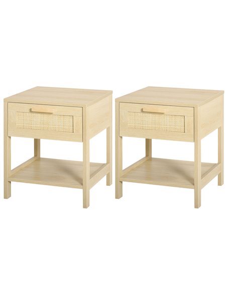 HOMCOM Bedside Nightstand Set of 2, with Rattan Drawer, Nature Wood 831-P067 - pic 71026 | FastDaddyshop