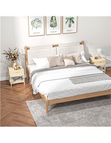 HOMCOM Bedside Nightstand Set of 2, with Rattan Drawer and Storage Shelf, for Bedroom, Living Room 831-P067