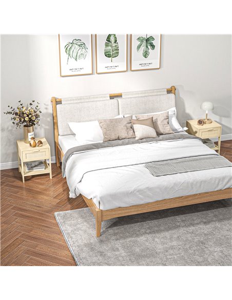 HOMCOM Bedside Nightstand Set of 2, with Rattan Drawer and Storage Shelf, for Bedroom, Living Room 831-P067 - pic 71027 | FastDaddyshop