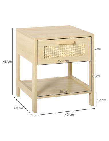 HOMCOM Bedside Nightstand Set of 2, with Rattan Drawer and Storage Shelf, for Bedroom, Living Room 831-P067