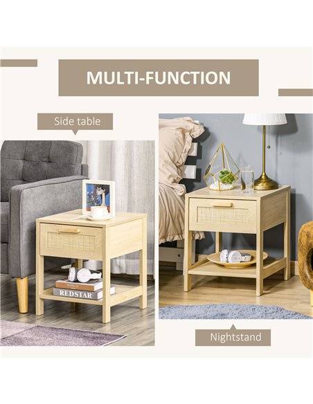 HOMCOM Bedside Nightstand Set of 2, with Rattan Drawer and Storage Shelf, for Bedroom, Living Room 831-P067 - pic 71032 | FastDaddyshop