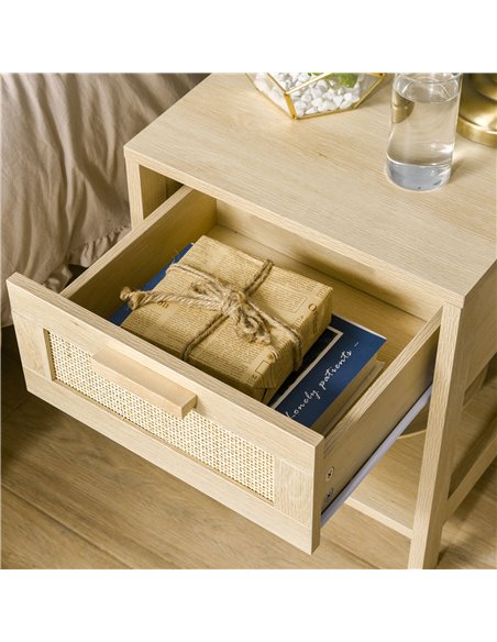 HOMCOM Bedside Nightstand Set of 2, with Rattan Drawer and Storage Shelf, for Bedroom, Living Room 831-P067 - pic 71034 | FastDaddyshop