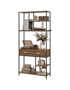 HOMCOM Seven-Shelf Industrial Display Shelf, with Drawers - Brown/Black 838-380V00BN