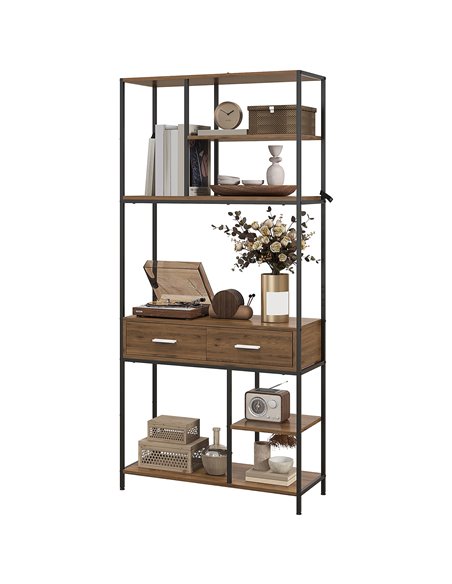 HOMCOM Seven-Shelf Industrial Display Shelf, with Drawers - Brown/Black 838-380V00BN - pic 71035 | FastDaddyshop