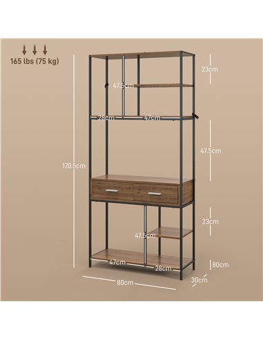 HOMCOM Seven-Shelf Industrial Display Shelf, with Drawers - Brown/Black 838-380V00BN