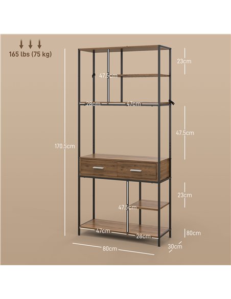 HOMCOM Seven-Shelf Industrial Display Shelf, with Drawers - Brown/Black 838-380V00BN - pic 71037 | FastDaddyshop