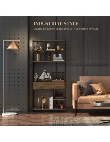 HOMCOM Seven-Shelf Industrial Display Shelf, with Drawers - Brown/Black 838-380V00BN
