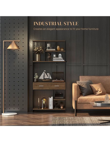 HOMCOM Seven-Shelf Industrial Display Shelf, with Drawers - Brown/Black 838-380V00BN - pic 71038 | FastDaddyshop