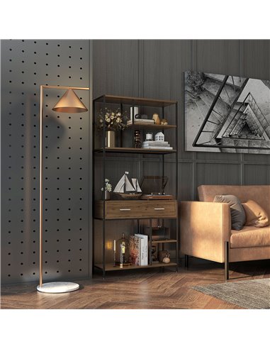 HOMCOM Seven-Shelf Industrial Display Shelf, with Drawers - Brown/Black 838-380V00BN