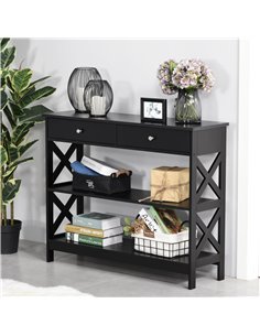 HOMCOM Console Table Side Desk with Shelves, Drawers, Black 837-107BK 2