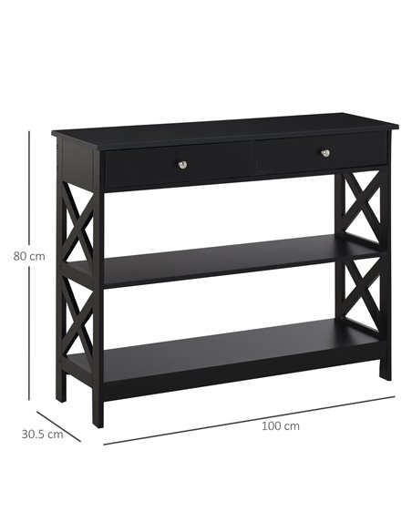 HOMCOM Console Table Side Desk w/ Shelves Drawers Open Top X Support Frame Living Room Hallway Home Office Furniture Black 837-1 - pic 71046 | FastDaddyshop