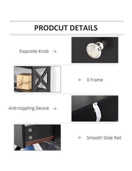 HOMCOM Console Table Side Desk w/ Shelves Drawers Open Top X Support Frame Living Room Hallway Home Office Furniture Black 837-1 - pic 71049 | FastDaddyshop