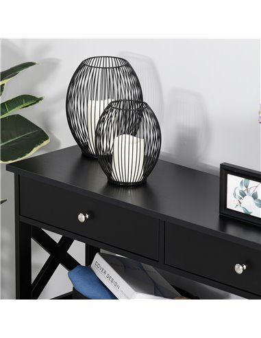 HOMCOM Console Table Side Desk w/ Shelves Drawers Open Top X Support Frame Living Room Hallway Home Office Furniture Black 837-1