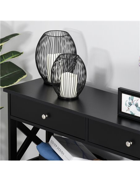 HOMCOM Console Table Side Desk w/ Shelves Drawers Open Top X Support Frame Living Room Hallway Home Office Furniture Black 837-1 - pic 71051 | FastDaddyshop