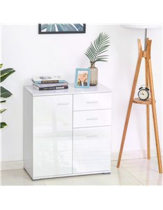 HOMCOM High Gloss Side Cabinet, Modern Design, 71x35x76 cm, Ample Storage Space, White 02-0673 2