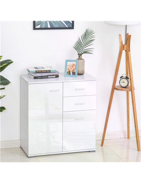 HOMCOM High Gloss Side Cabinet, Modern Design, 71x35x76 cm, Ample Storage Space, White 02-0673 - pic 71063 | FastDaddyshop