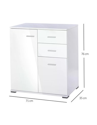 HOMCOM High Gloss Side Cabinet, Modern Design, 71x35x76 cm, Ample Storage Space, White 02-0673