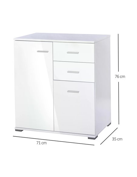 HOMCOM High Gloss Side Cabinet, Modern Design, 71x35x76 cm, Ample Storage Space, White 02-0673 - pic 71064 | FastDaddyshop