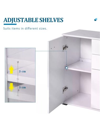 HOMCOM High Gloss Side Cabinet, Modern Design, 71x35x76 cm, Ample Storage Space, White 02-0673