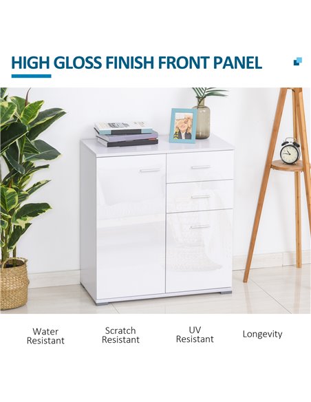 HOMCOM High Gloss Side Cabinet, Modern Design, 71x35x76 cm, Ample Storage Space, White 02-0673 - pic 71066 | FastDaddyshop