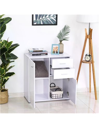 HOMCOM High Gloss Side Cabinet, Modern Design, 71x35x76 cm, Ample Storage Space, White 02-0673