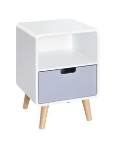 HOMCOM Bedside Cabinet in Scandinavian Design, Storage Nightstand with Drawer, White/Grey/Natural, 40Lx38Wx58H cm 831-197