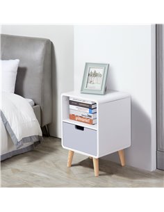 HOMCOM Bedside Cabinet in Scandinavian Design, Storage Nightstand with Drawer, White/Grey/Natural, 40Lx38Wx58H cm 831-197 2