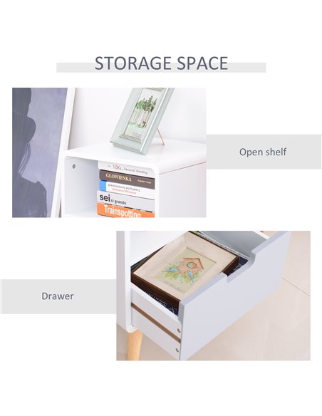 HOMCOM Bedside Cabinet in Scandinavian Design, Storage Nightstand with Drawer, White/Grey/Natural, 40Lx38Wx58H cm 831-197 - pic 71075 | FastDaddyshop
