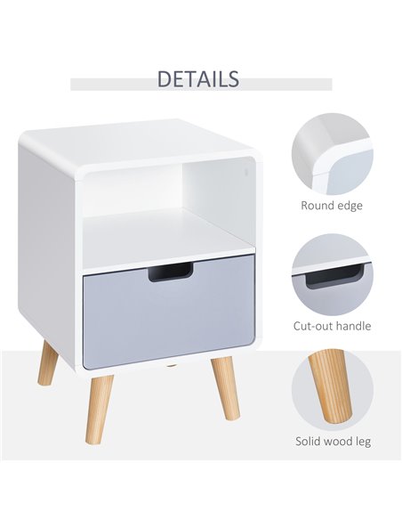 HOMCOM Bedside Cabinet in Scandinavian Design, Storage Nightstand with Drawer, White/Grey/Natural, 40Lx38Wx58H cm 831-197 - pic 71076 | FastDaddyshop