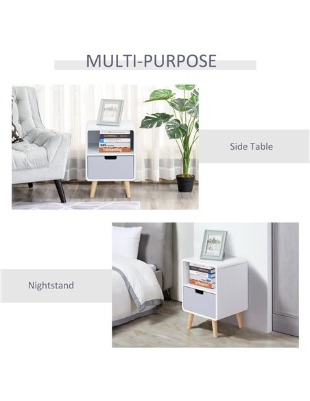 HOMCOM Bedside Cabinet in Scandinavian Design, Storage Nightstand with Drawer, White/Grey/Natural, 40Lx38Wx58H cm 831-197 - pic 71077 | FastDaddyshop